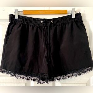 Black Drawstring Shorts with Lace Detail